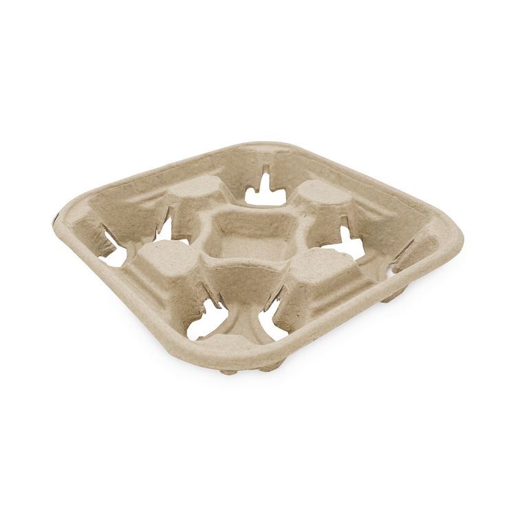 Cup Carrier Tray, 8 oz to 32 oz, Four Cups, Kraft, 300/Carton