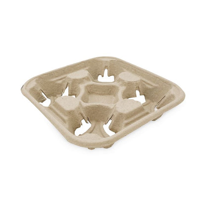 Cup Carrier Tray, 8 oz to 32 oz, Four Cups, Kraft, 300/Carton