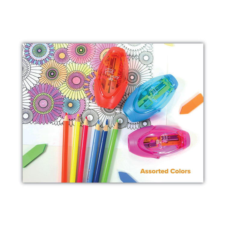 Twist-n-Sharp Pencil Sharpener, Two-Hole, 3.91 x 1.5 x 5.88, Randomly Assorted Colors, 6/Pack