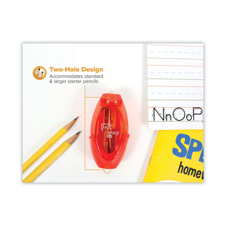 Twist-n-Sharp Pencil Sharpener, Two-Hole, 3.91 x 1.5 x 5.88, Randomly Assorted Colors, 6/Pack