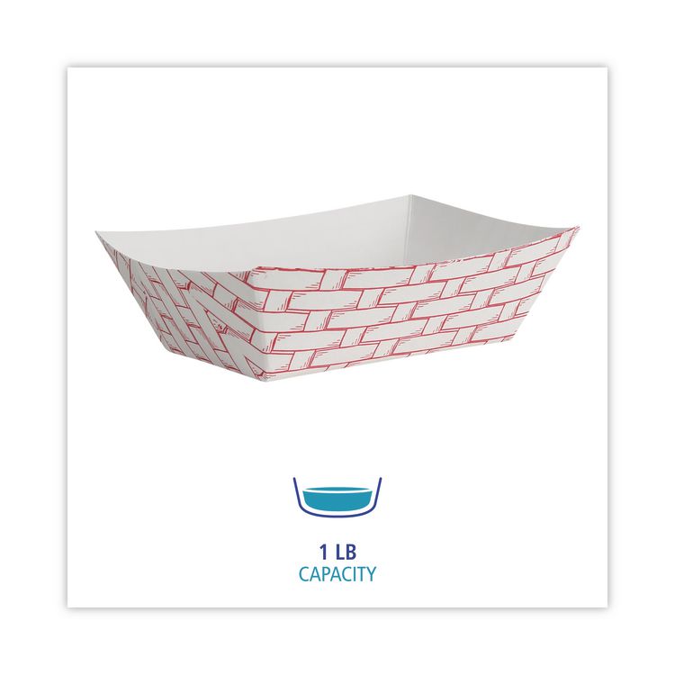 Paper Food Baskets, 1 lb Capacity, Red/White, 1,000/Carton