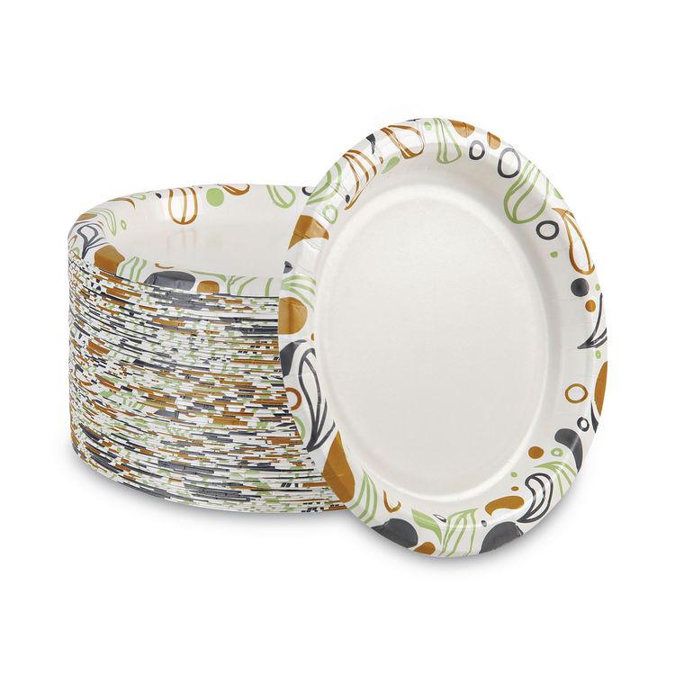 Deerfield Printed Paper Plates, 9" dia, Coated/Soak Proof, White/Yellow/Green/Purple, 125/Pack, 8 Packs/Carton