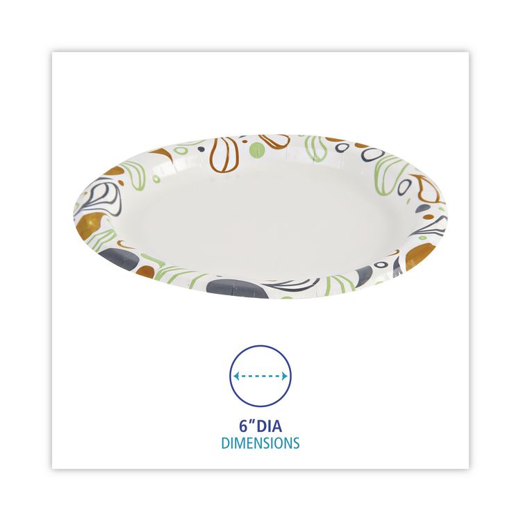 Deerfield Printed Paper Plates, 6" dia, Coated/Soak Proof, White/Yellow/Green/Purple, 250/Pack, 4 Packs/Carton
