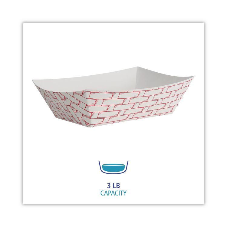 Paper Food Baskets, 3 lb Capacity, Red/White, 500/Carton