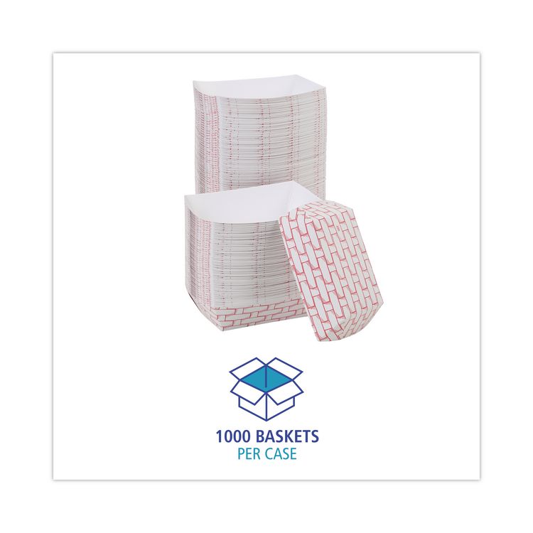 Paper Food Baskets, 2 lb Capacity, Red/White, 1,000/Carton