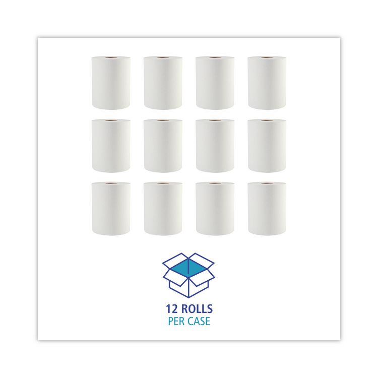 Hardwound Paper Towels, 1-Ply, 8" x 600 ft, White, 2" Core, 12 Rolls/Carton