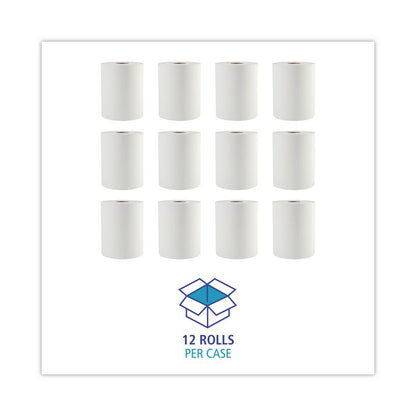 Hardwound Paper Towels, 1-Ply, 8" x 600 ft, White, 2" Core, 12 Rolls/Carton