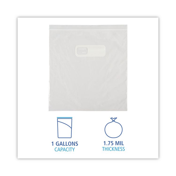 Reclosable Food Storage Bags, Gallon, 1.75 mil, 10.5" x 11", Clear, 250/Box