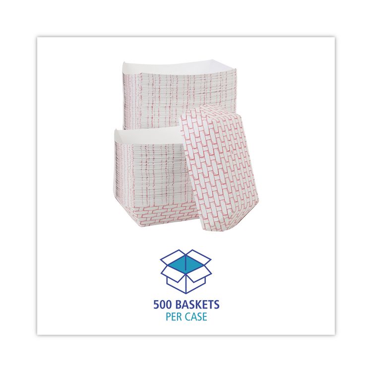 Paper Food Baskets, 5 lb Capacity, Red/White, 500/Carton