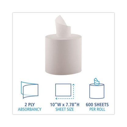 Center-Pull Hand Towels, 2-Ply, Perforated, 7.5 x 9, White, 600/Roll, 6 Rolls/Carton