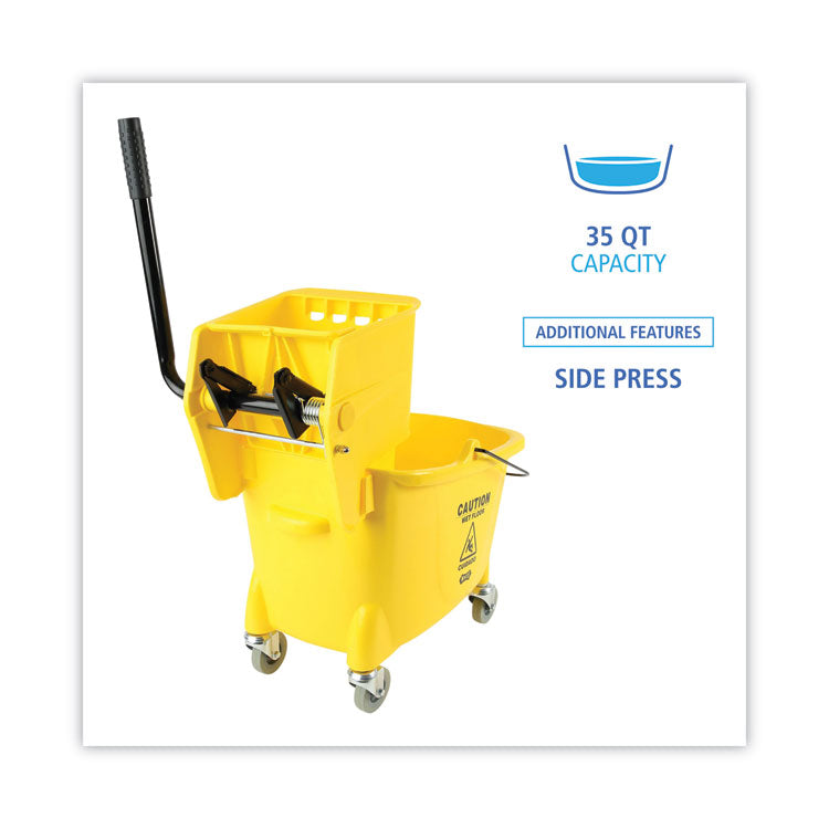 Pro-Pac Side-Squeeze Wringer/Bucket Combo, 35 qt, Yellow/Silver