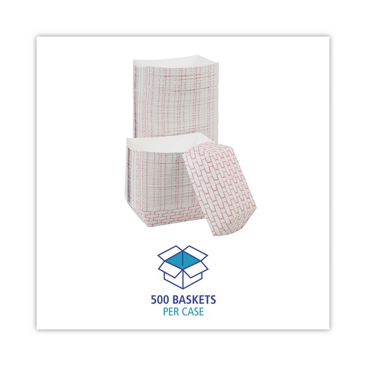 Paper Food Baskets, 3 lb Capacity, Red/White, 500/Carton