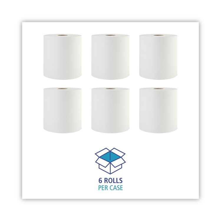 Hardwound Paper Towels, 1-Ply, 8" x 800 ft, White, 6 Rolls/Carton