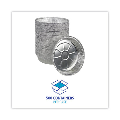 Round Aluminum To-Go Containers, 300 Gauge, 48 oz, 9" Diameter x 1.66" h, Silver, 500/Carton