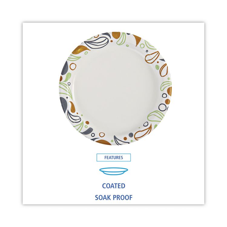Deerfield Printed Paper Plates, 6" dia, Coated/Soak Proof, White/Yellow/Green/Purple, 250/Pack, 4 Packs/Carton