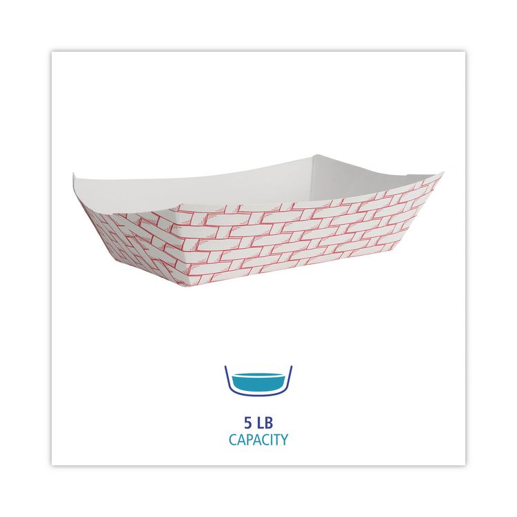 Paper Food Baskets, 5 lb Capacity, Red/White, 500/Carton