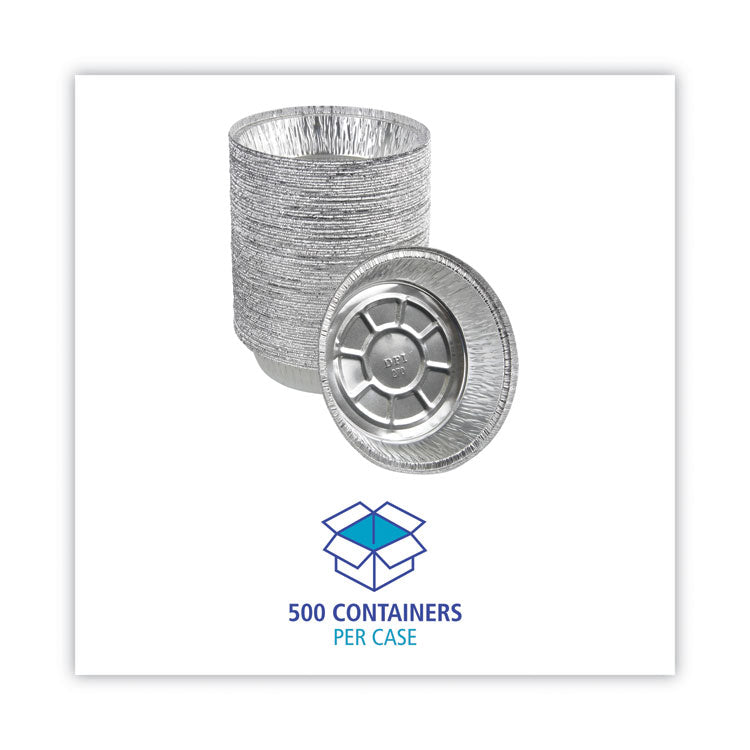 Round Aluminum To-Go Containers, 250 Gauge, 24 oz, 7" Diameter x 1.47" h, Silver, 500/Carton
