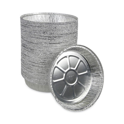Round Aluminum To-Go Containers, 300 Gauge, 48 oz, 9" Diameter x 1.66" h, Silver, 500/Carton