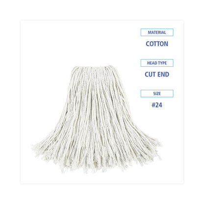 Cut-End Wet Mop Head, Cotton, #24, White 12/Carton