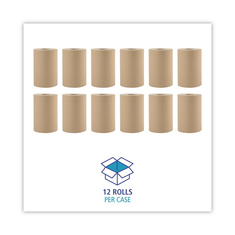 Hardwound Paper Towels, 1-Ply, 8" x 350 ft, Natural, 12 Rolls/Carton