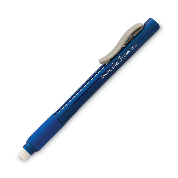 Clic Eraser Grip Eraser, For Pencil Marks, White Eraser, Randomly Assorted Barrel Color, 3/Pack