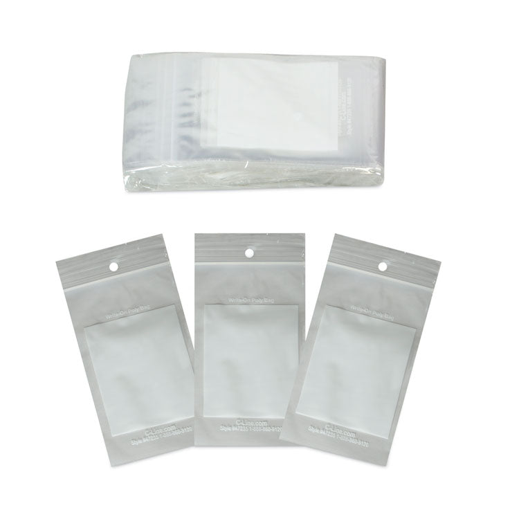 Write-On Poly Bags, 2 mil, 3" x 5", Clear, 1,000/Carton