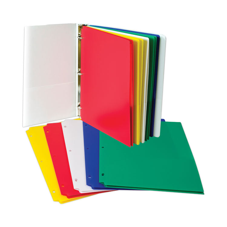 Two-Pocket Heavyweight Poly Portfolio Folder with Three-Hole Punch, Accommodates 11 x 8.5 Sheets, Assorted Colors, 10/Pack