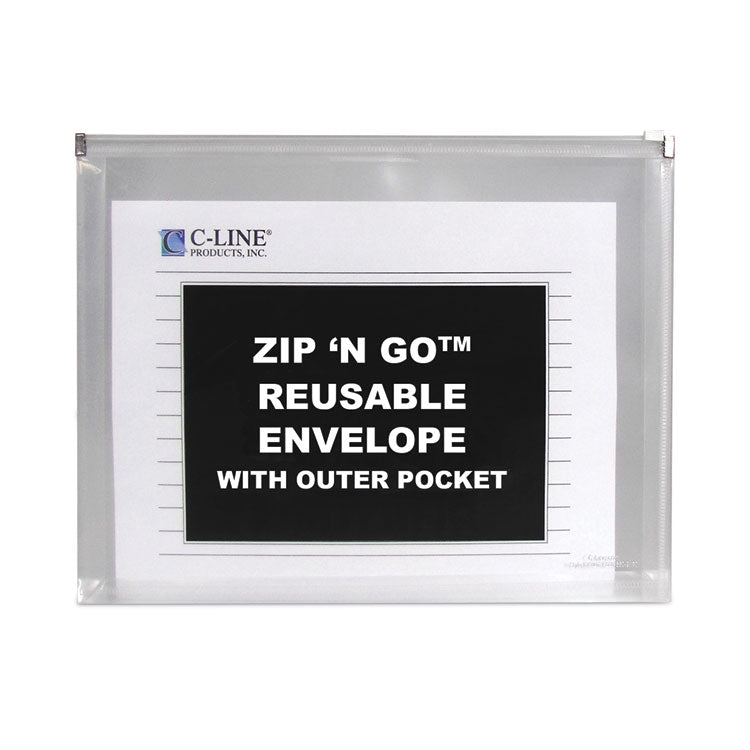 Zip 'N Go Reusable Envelope with Outer Pocket, 1" Capacity, 2 Sections, 10 x 13, Clear, 3/Pack