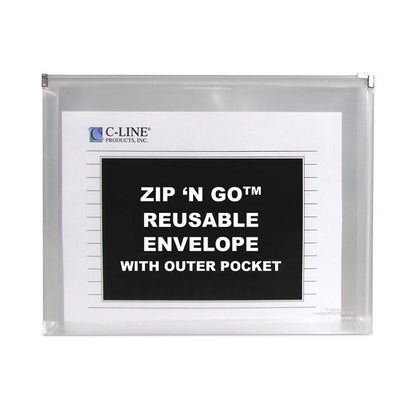 Zip 'N Go Reusable Envelope with Outer Pocket, 1" Capacity, 2 Sections, 10 x 13, Clear, 3/Pack