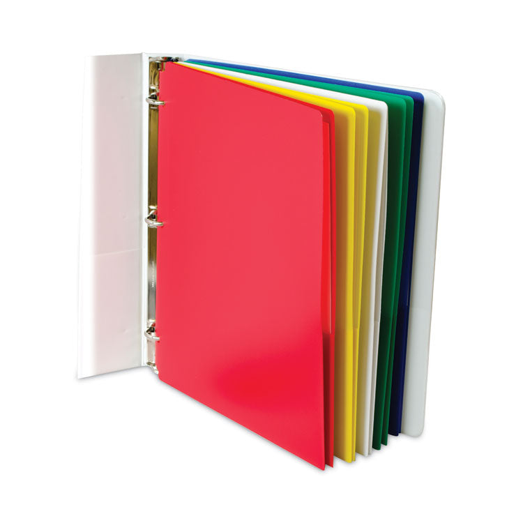 Two-Pocket Heavyweight Poly Portfolio Folder with Three-Hole Punch, Accommodates 11 x 8.5 Sheets, Assorted Colors, 10/Pack