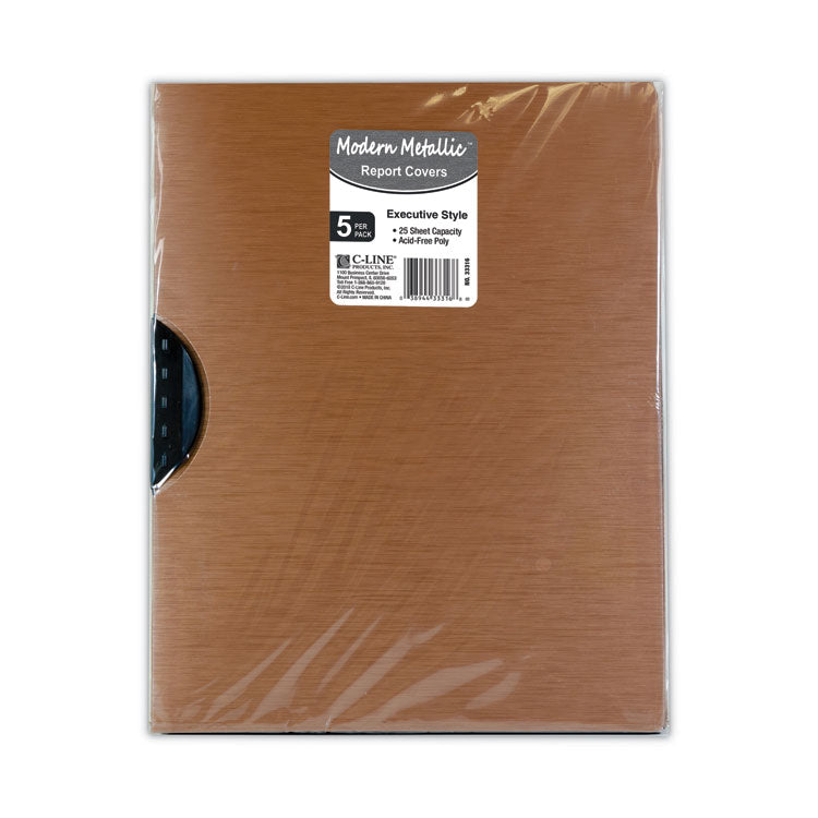 Modern Metallic Executive Style Report Cover, Swing Clip,  8.5 x 11, Bronze/Bronze, 5/Pack