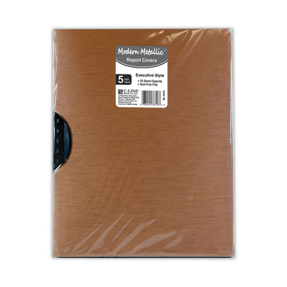 Modern Metallic Executive Style Report Cover, Swing Clip,  8.5 x 11, Bronze/Bronze, 5/Pack