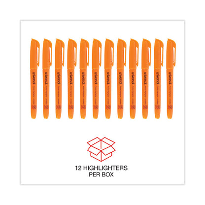 Pocket Highlighters, Fluorescent Orange Ink, Chisel Tip, Orange Barrel, Dozen