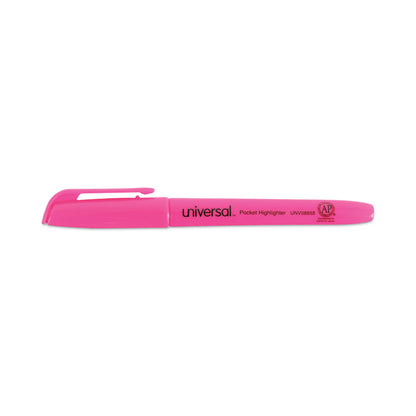 Pocket Highlighters, Fluorescent Pink Ink, Chisel Tip, Pink Barrel, Dozen