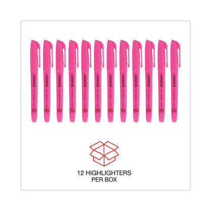 Pocket Highlighters, Fluorescent Pink Ink, Chisel Tip, Pink Barrel, Dozen