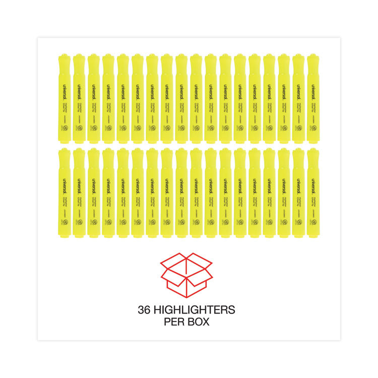 Desk Highlighter Value Pack, Fluorescent Yellow Ink, Chisel Tip, Yellow Barrel, 36/Pack