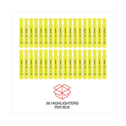 Desk Highlighter Value Pack, Fluorescent Yellow Ink, Chisel Tip, Yellow Barrel, 36/Pack