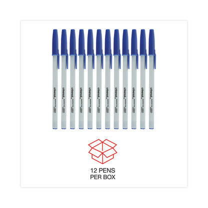 Ballpoint Pen, Stick, Medium 1 mm, Blue Ink, Gray/Blue Barrel, Dozen