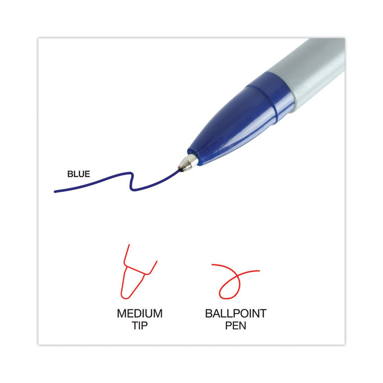Ballpoint Pen, Stick, Medium 1 mm, Blue Ink, Gray/Blue Barrel, Dozen