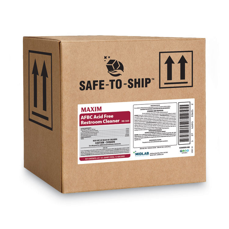AFBC Acid-Free Restroom Cleaner, Safe-to-Ship, Fresh Scent, 32 oz Bottle, 6/Carton