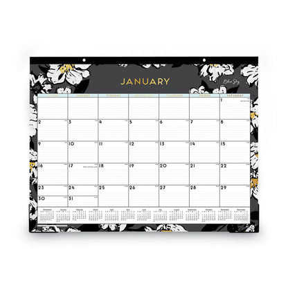 Baccara Dark Desk Pad, Floral Artwork, 22 x 17, White/Black/Gold Sheets, Black Binding, 12-Month (Jan to Dec): 2026