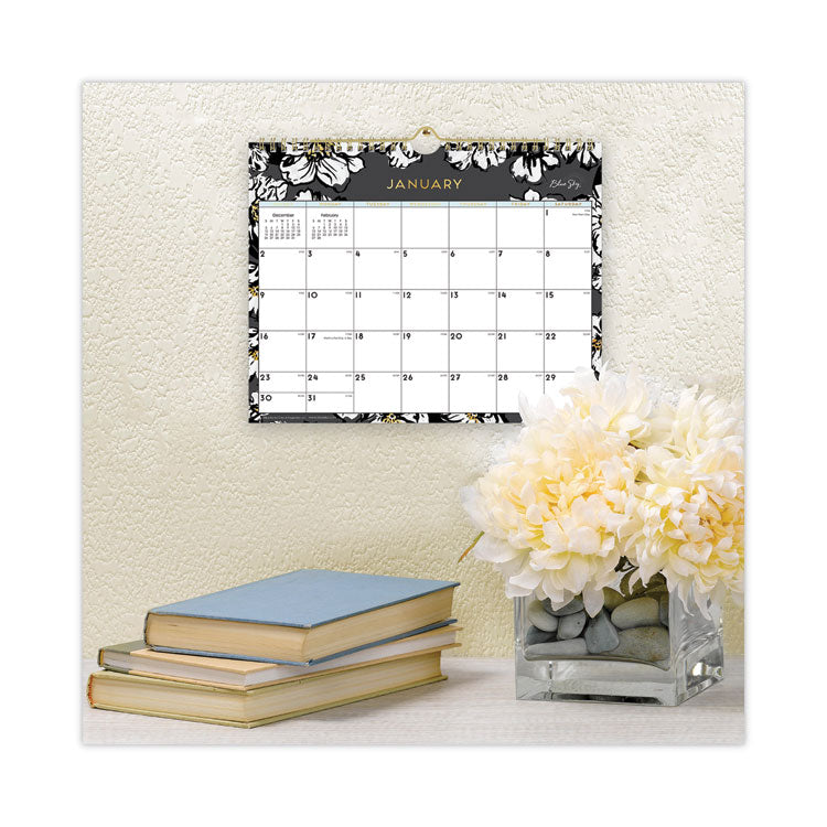 Baccara Dark Wall Calendar, Floral Artwork, 11 x 8.75, White/Black/Gold Sheets, 12-Month (Jan to Dec): 2026