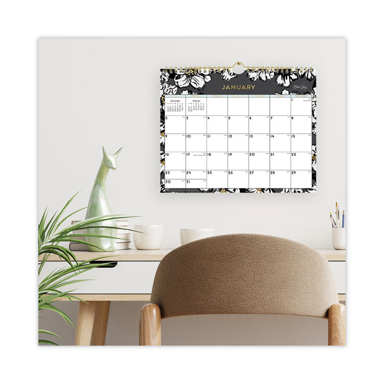 Baccara Dark Wall Calendar, Floral Artwork, 11 x 8.75, White/Black/Gold Sheets, 12-Month (Jan to Dec): 2026