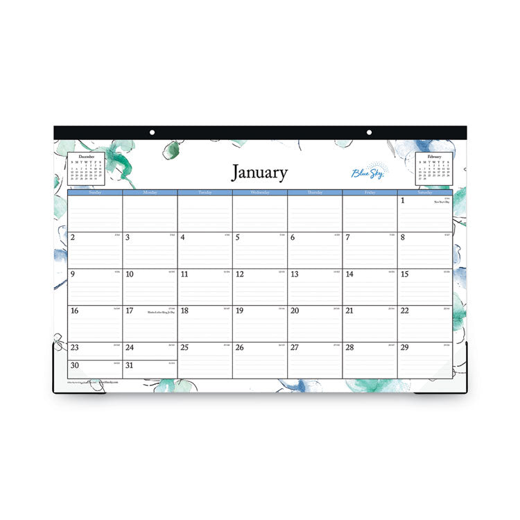 Lindley Desk Pad, Floral Artwork, 17 x 11, White/Blue/Green Sheets, Black Binding, Clear Corners, 12-Month (Jan to Dec): 2026