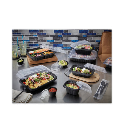 EarthChoice Entree2Go Takeout Container, 3 Compartments, 48 oz, 11.8 x 8.8 x 2.1, Black, Plastic, 200/Carton