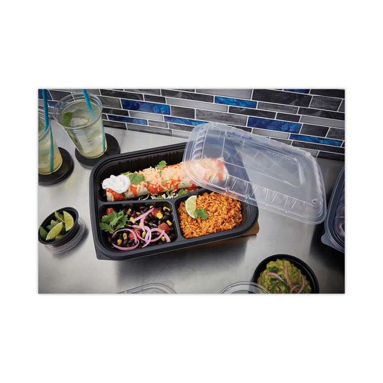 EarthChoice Entree2Go Takeout Container, 3 Compartments, 48 oz, 11.8 x 8.8 x 2.1, Black, Plastic, 200/Carton