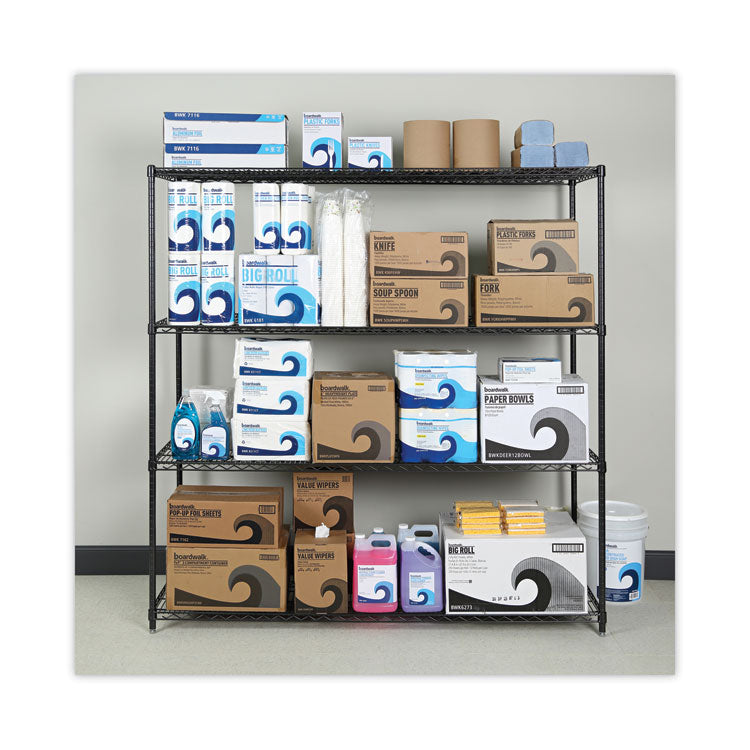 BA Plus Wire Shelving Kit, Four-Shelf, 72w x 24d x 72h, Black Anthracite Plus