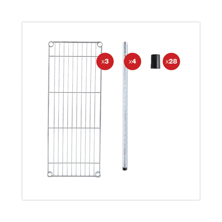 Residential Wire Shelving, Three-Shelf, 36w x 14d x 36h, Silver