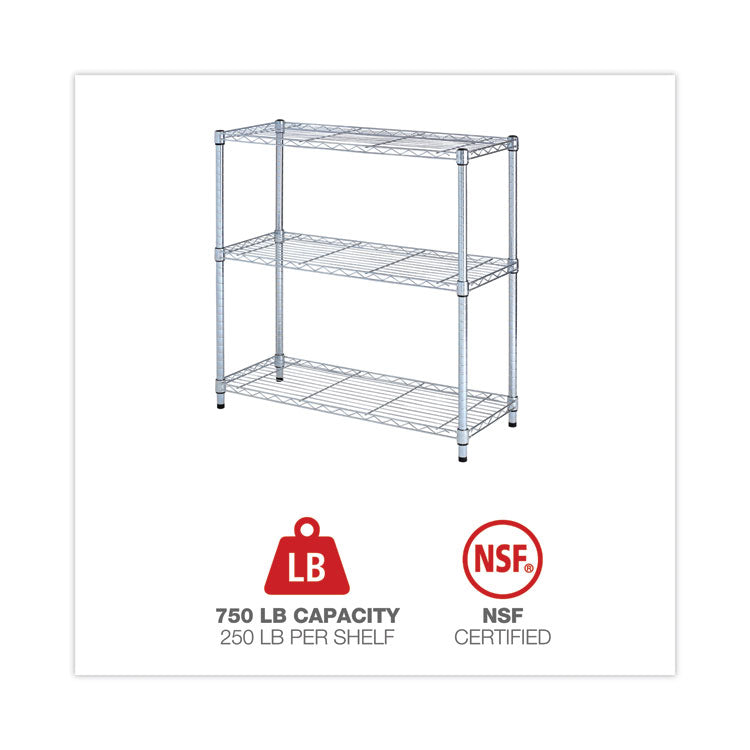 Residential Wire Shelving, Three-Shelf, 36w x 14d x 36h, Silver