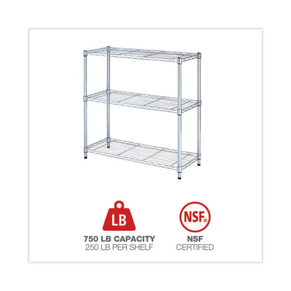 Residential Wire Shelving, Three-Shelf, 36w x 14d x 36h, Silver